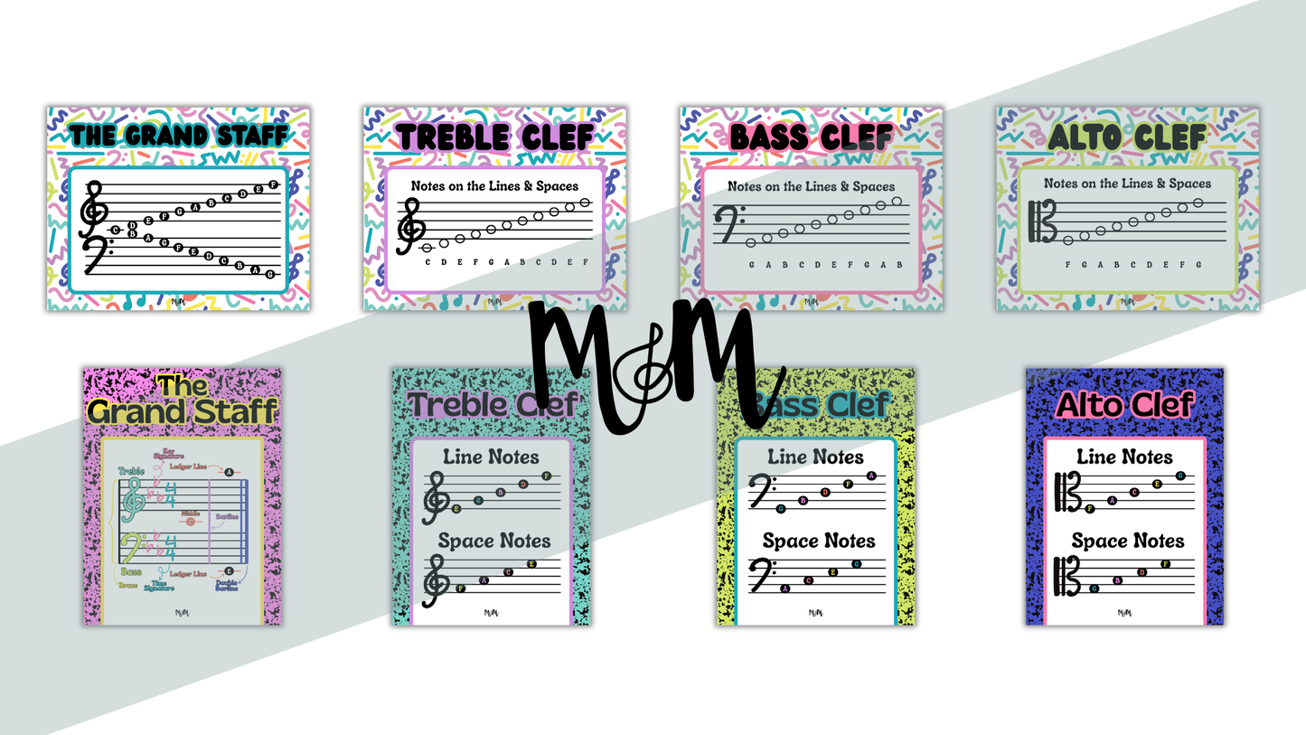 Retro Brights: Lines & Spaces Posters | Music Classroom Decor