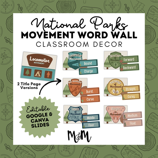 National Parks: Movement Word Wall | Music Classroom Decor