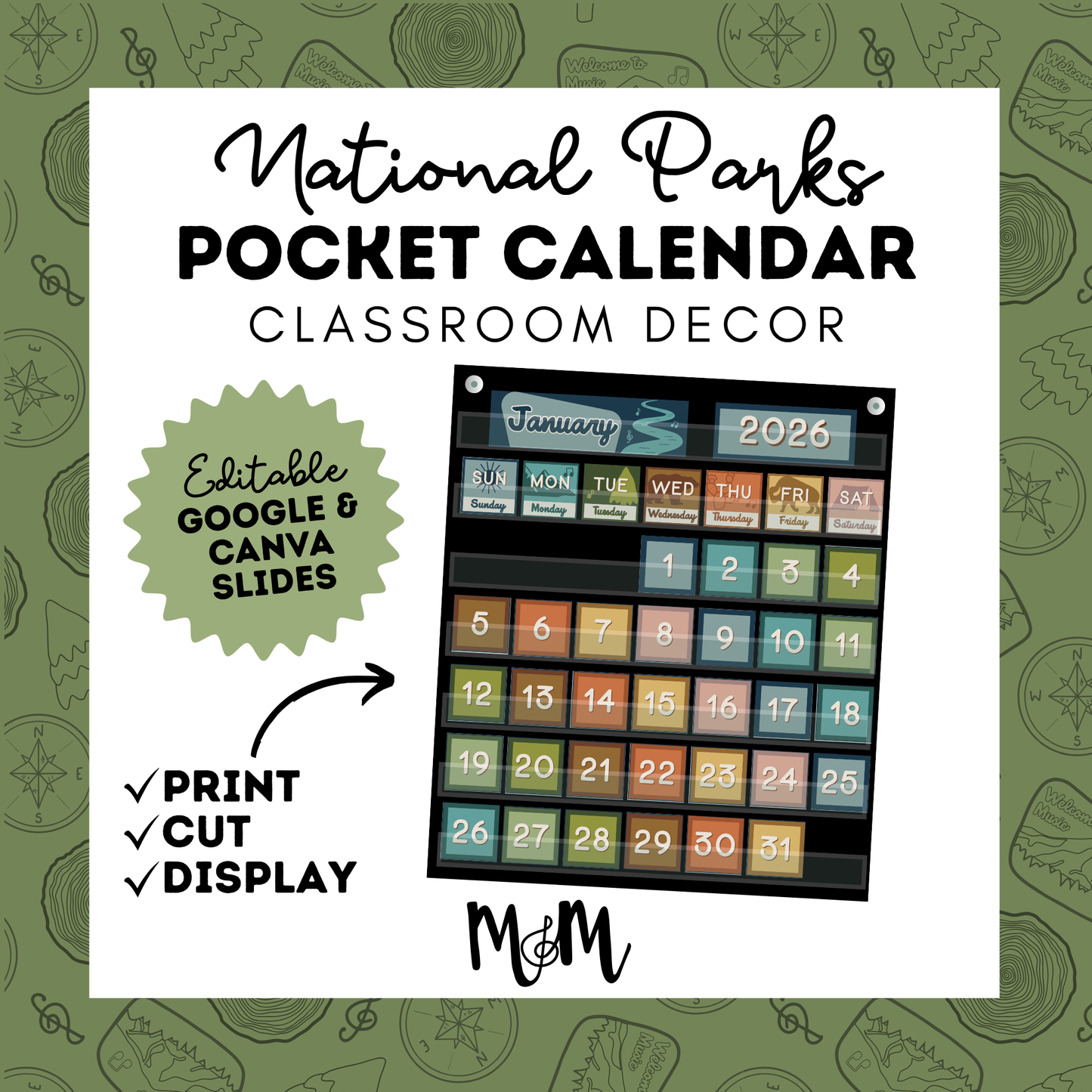 National Parks: Pocket Chart Calendar | Music Classroom Decor
