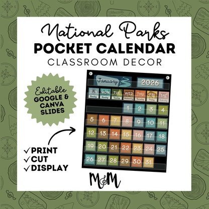 National Parks: Pocket Chart Calendar | Music Classroom Decor