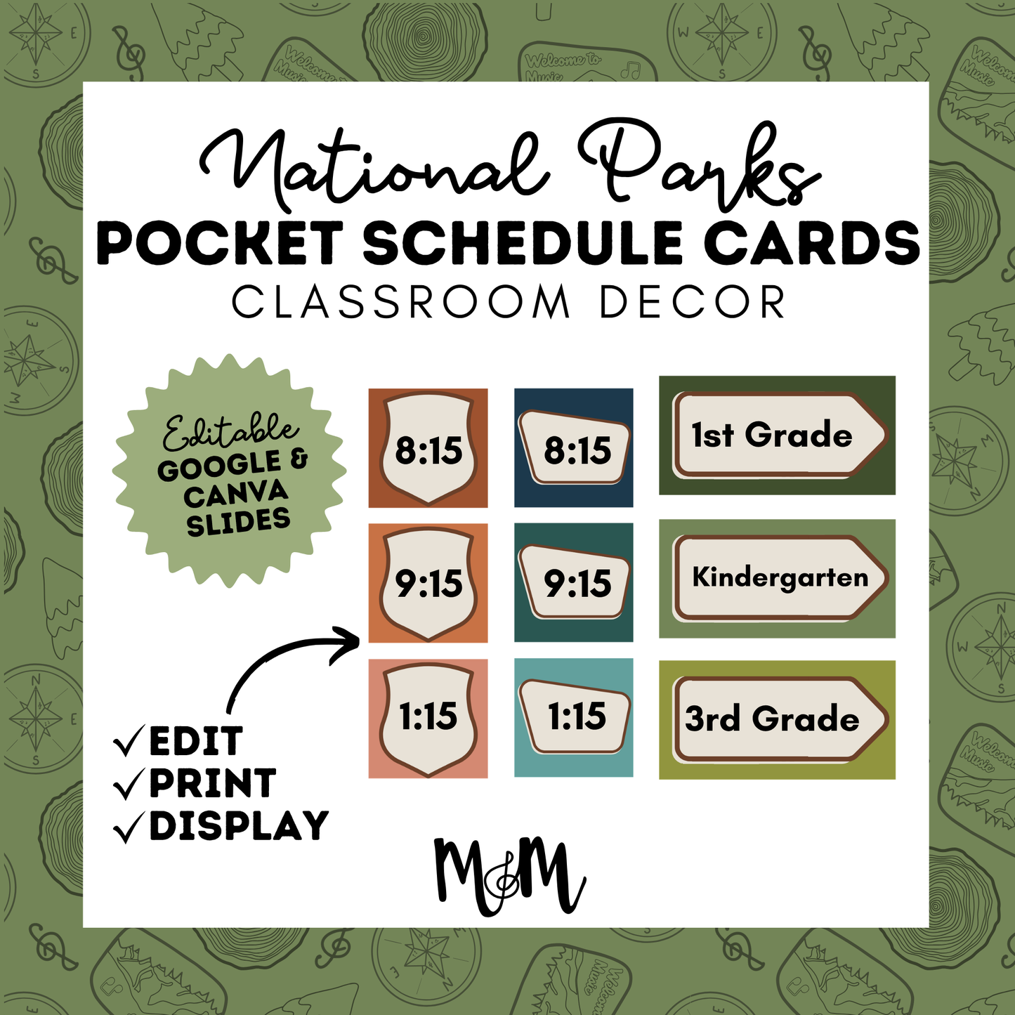 National Parks: Pocket Chart Schedule Cards | Music Classroom Decor