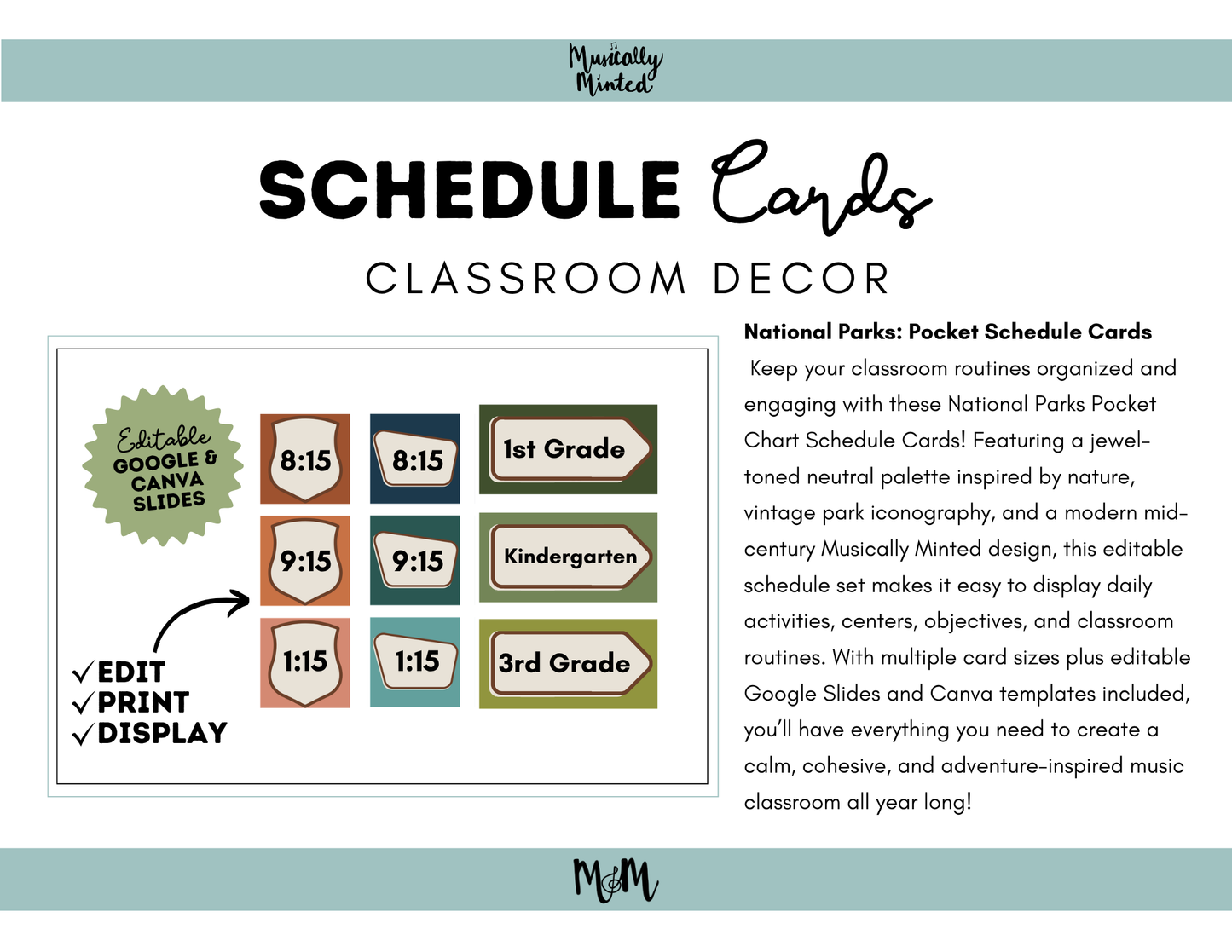 National Parks: Pocket Chart Schedule Cards | Music Classroom Decor
