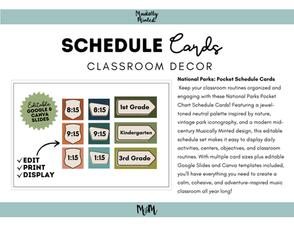 National Parks: Pocket Chart Schedule Cards | Music Classroom Decor
