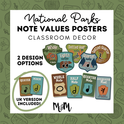 National Parks: Note Values Posters | Music Classroom Decor