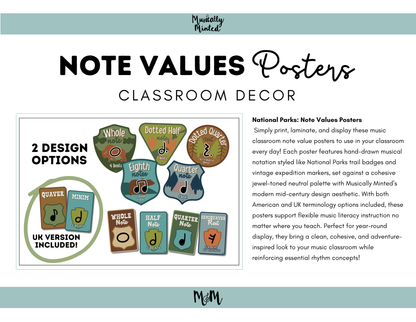 National Parks: Note Values Posters | Music Classroom Decor