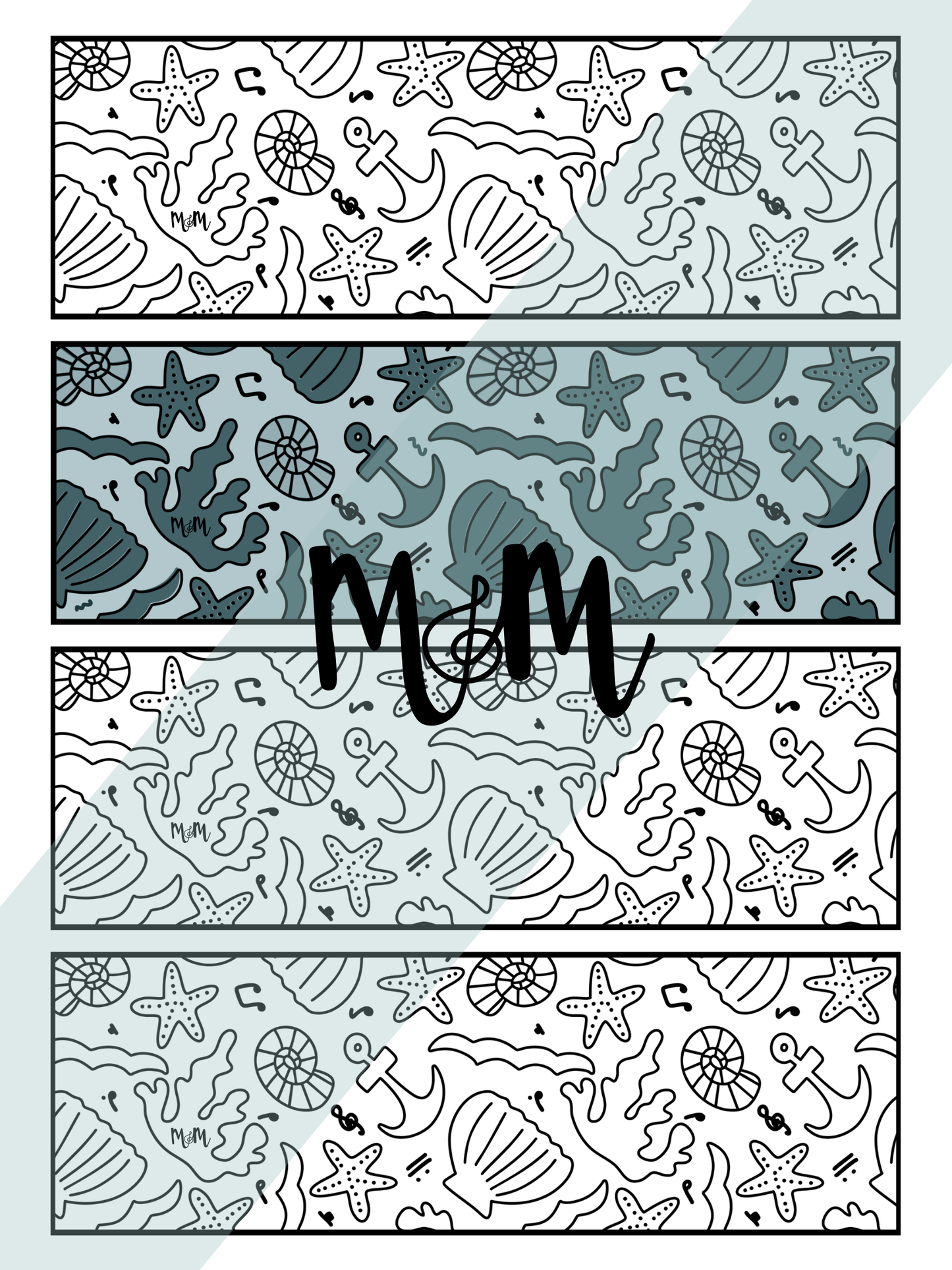 Underwater-themed design bookmarks on a white background