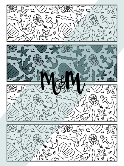 Underwater-themed design bookmarks on a white background
