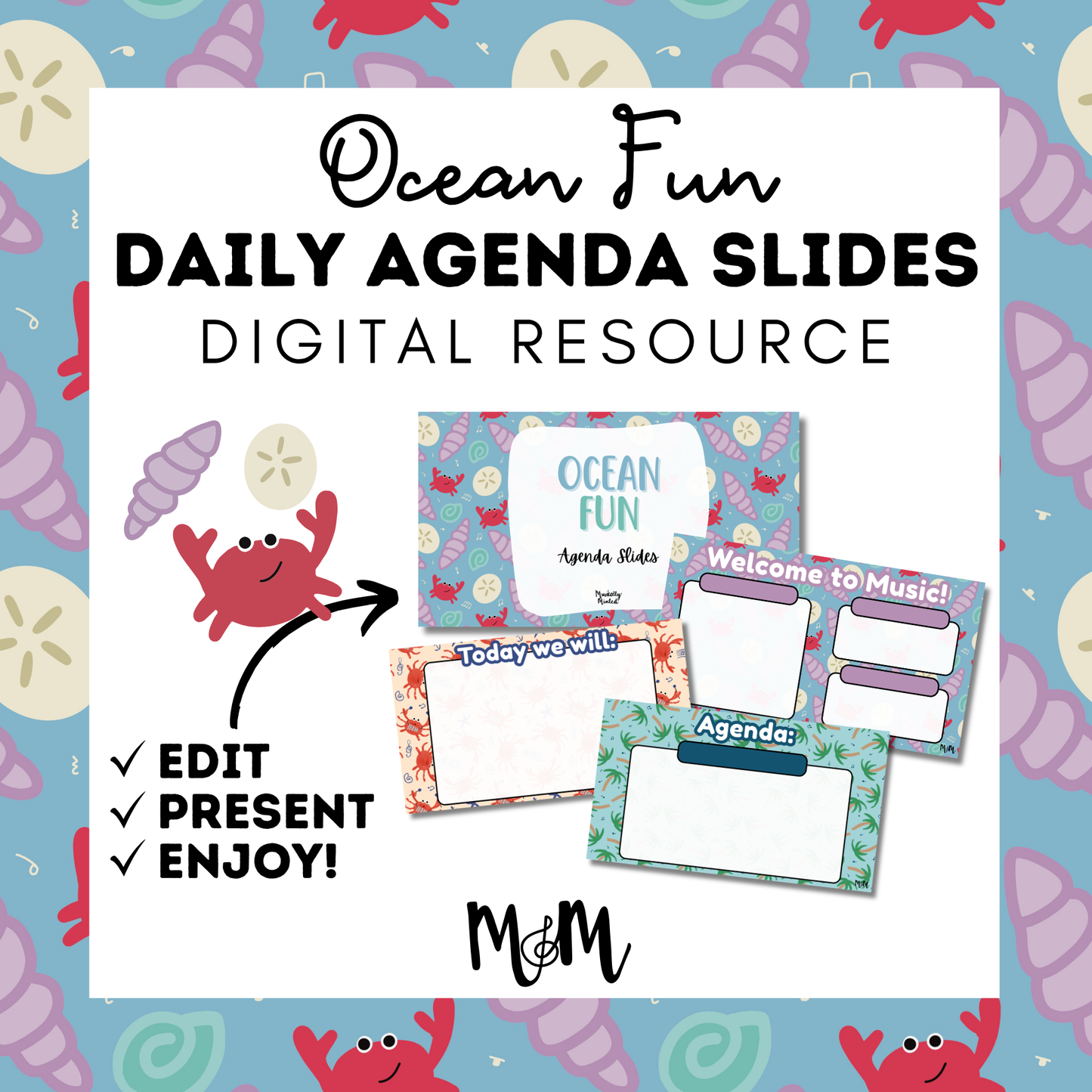 Ocean Fun Daily Agenda Slides | Editable Google Slides | DIGITAL DOWNLOAD