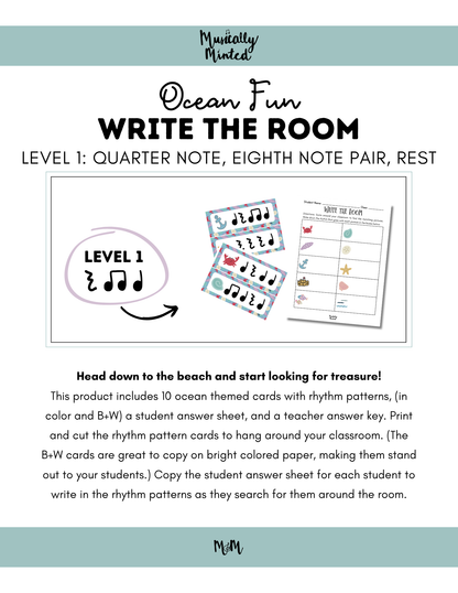 Ocean Fun Write the Room | Level 1 | Write the Room Rhythm Activity DIGITAL DOWNLOAD