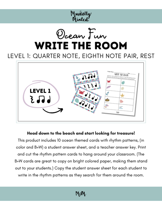 Ocean Fun Write the Room | Level 1 | Write the Room Rhythm Activity DIGITAL DOWNLOAD