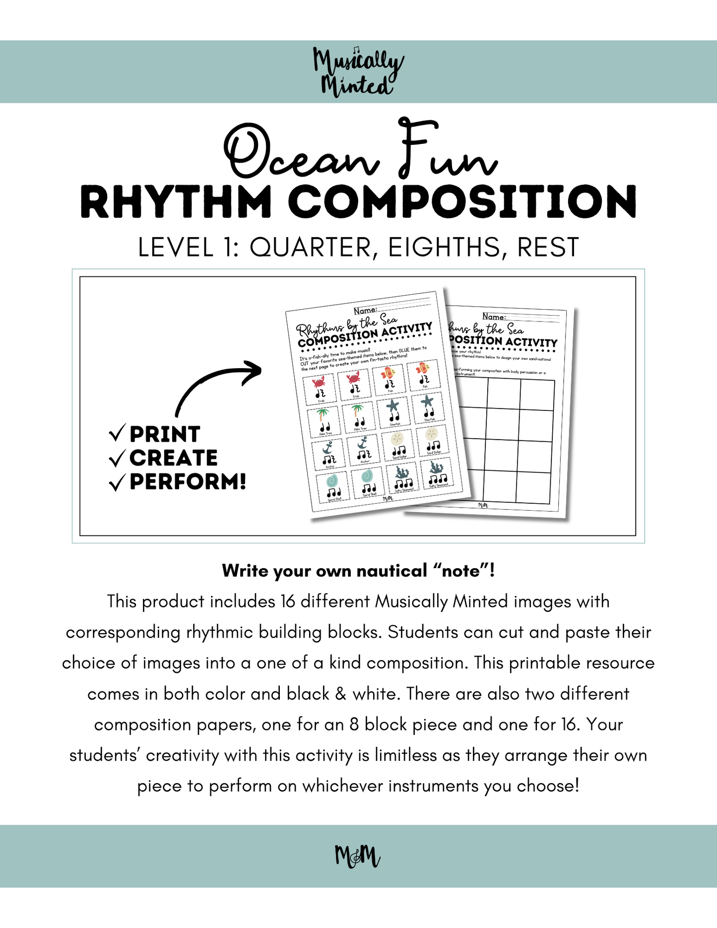 Ocean Fun Cut & Glue | Rhythm Composition Activity | Level 1 | DIGITAL DOWNLOAD