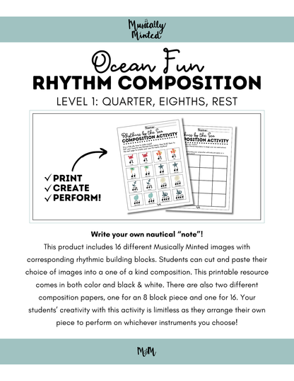 Ocean Fun Cut & Glue | Rhythm Composition Activity | Level 1 | DIGITAL DOWNLOAD