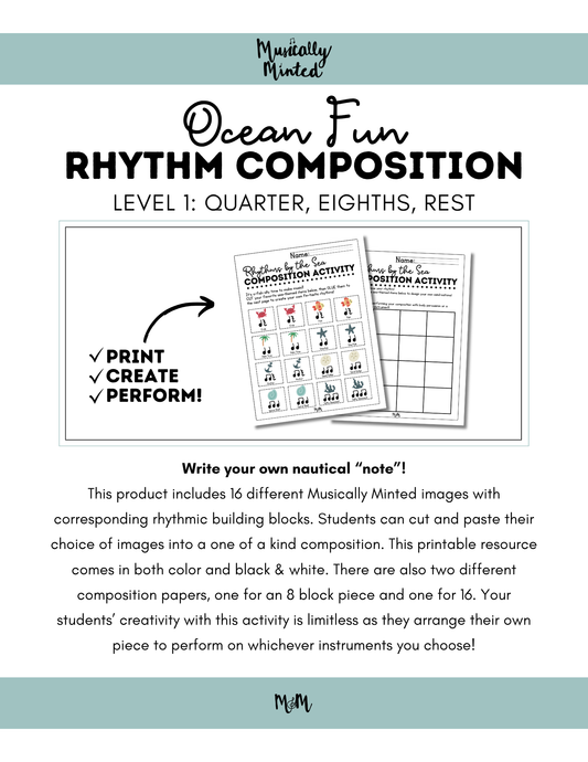 Ocean Fun Cut & Glue | Rhythm Composition Activity | Level 1 | DIGITAL DOWNLOAD