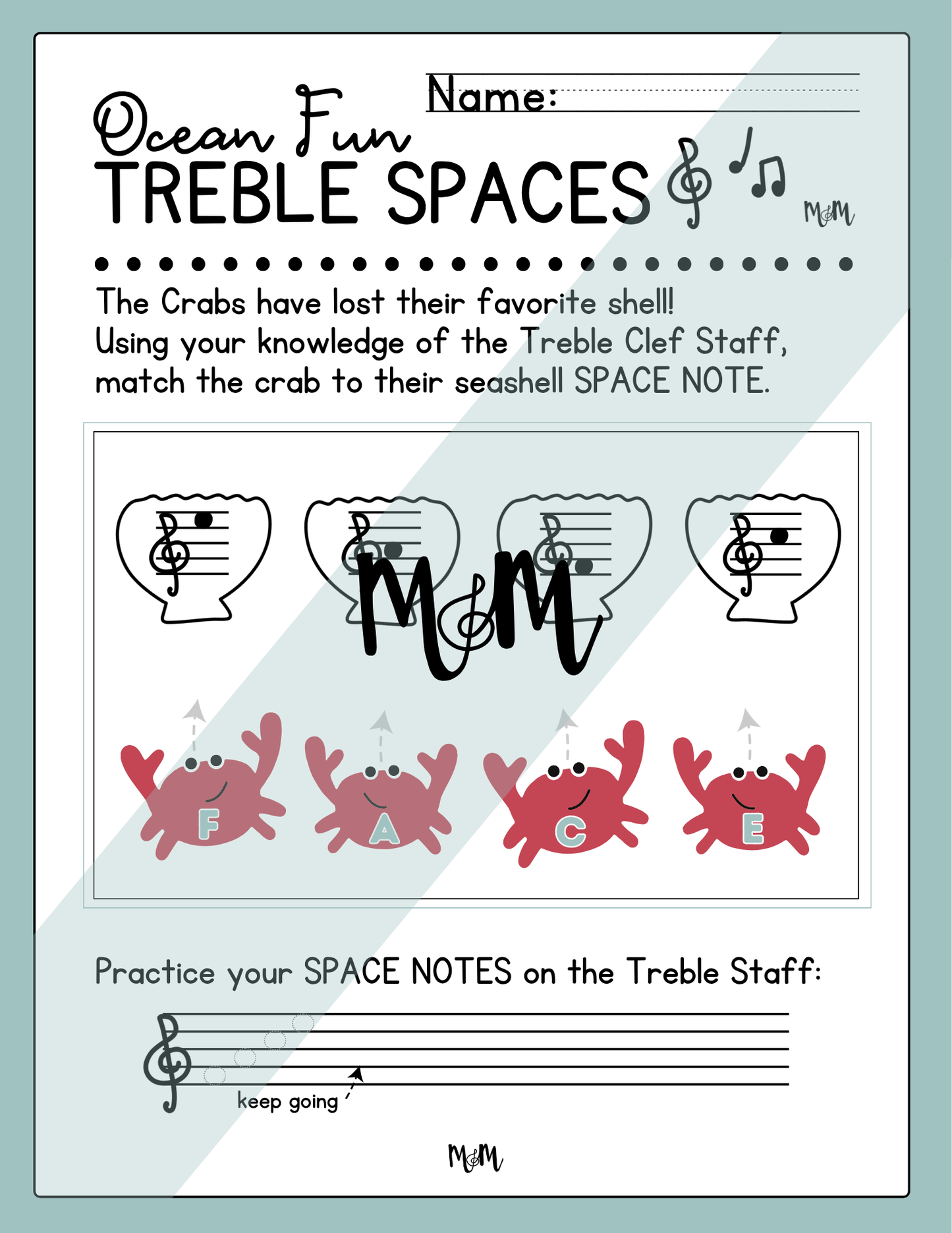 Ocean Fun: Treble Clef Printable Activity DIGITAL DOWNLOAD