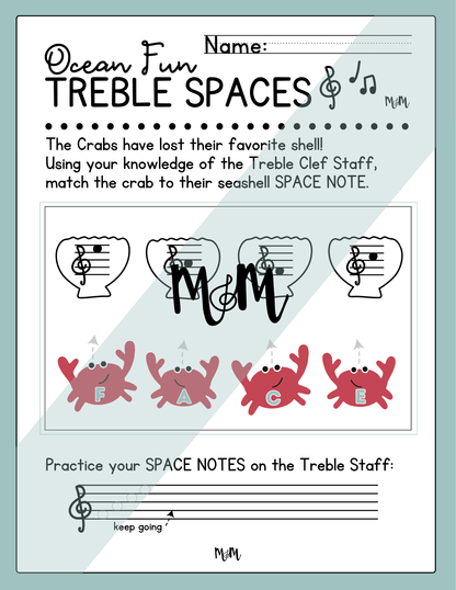 Ocean Fun: Treble Clef Printable Activity DIGITAL DOWNLOAD