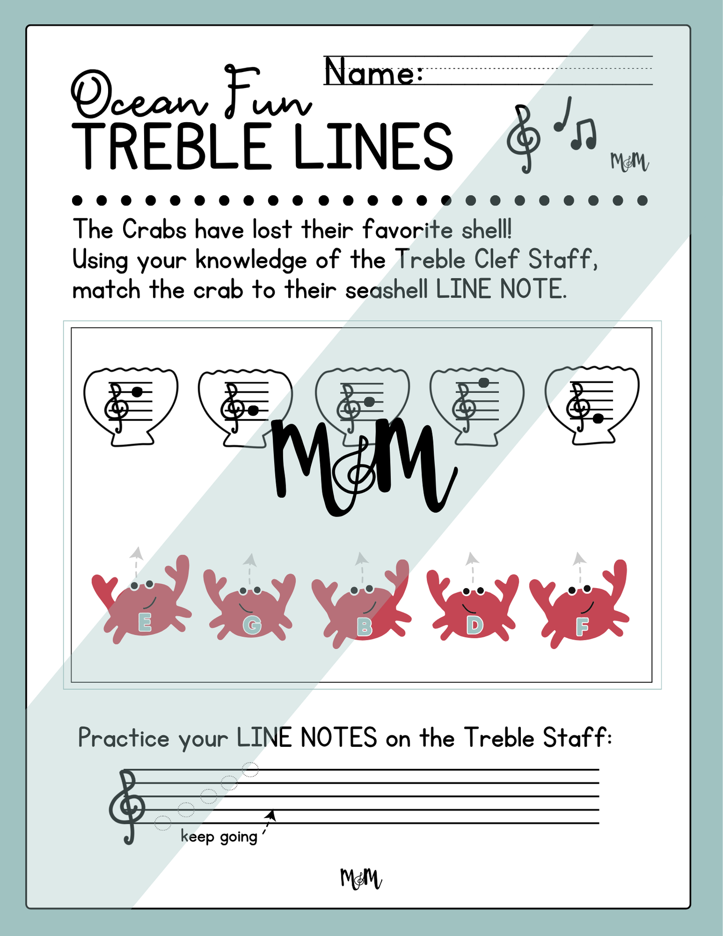 Ocean Fun: Treble Clef Printable Activity DIGITAL DOWNLOAD