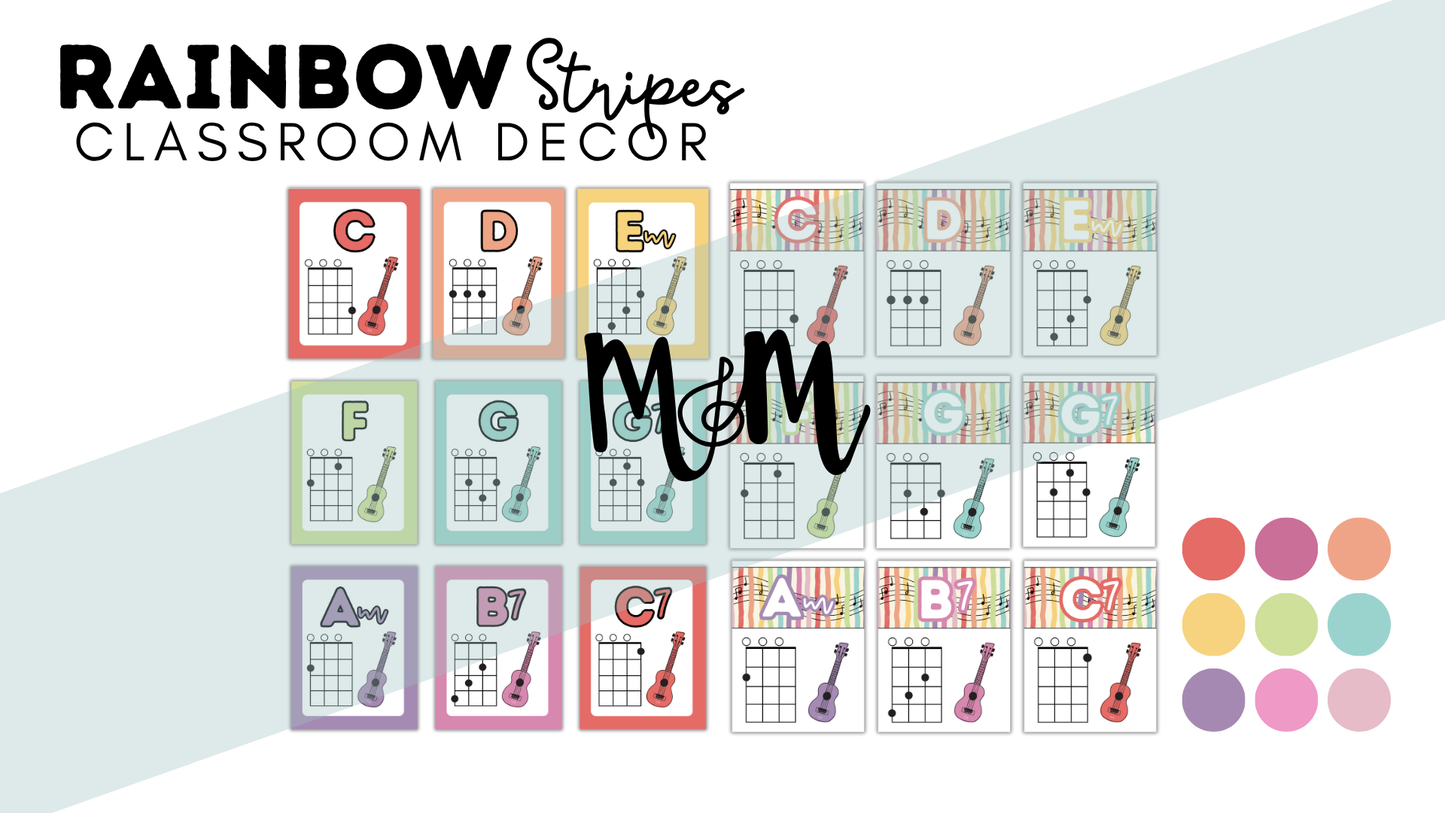 Rainbow Stripes: Ukulele Chord Posters DIGITAL DOWNLOAD