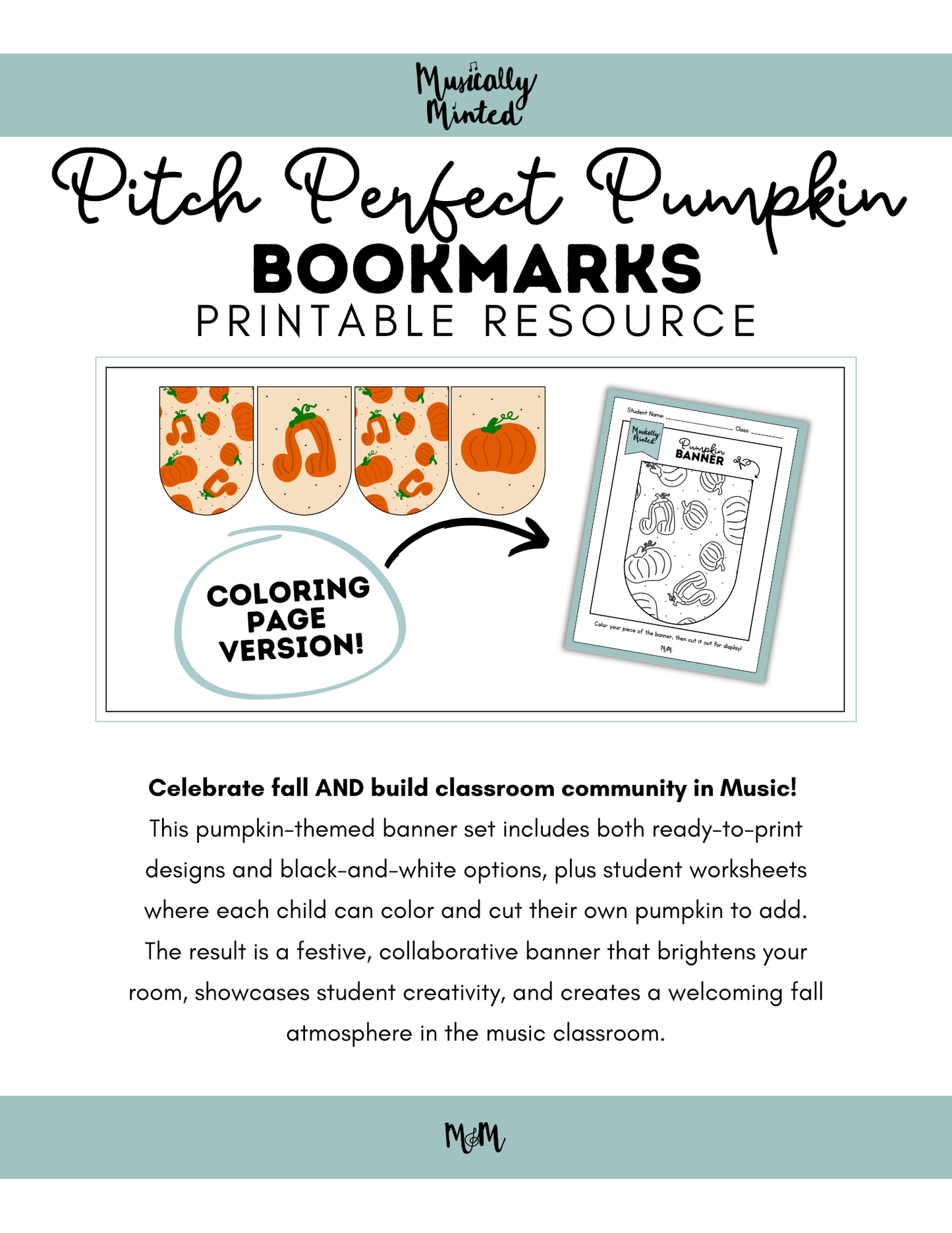 Pitch Perfect Pumpkin: Music Class Banner and Coloring Activity DIGITAL DOWNLOAD