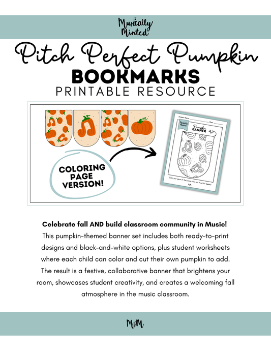 Pitch Perfect Pumpkin: Music Class Banner and Coloring Activity DIGITAL DOWNLOAD