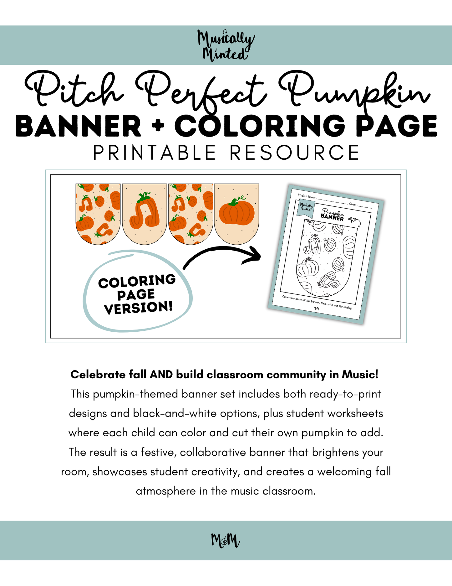 Pitch Perfect Pumpkin: Music Class Banner and Coloring Activity DIGITAL DOWNLOAD