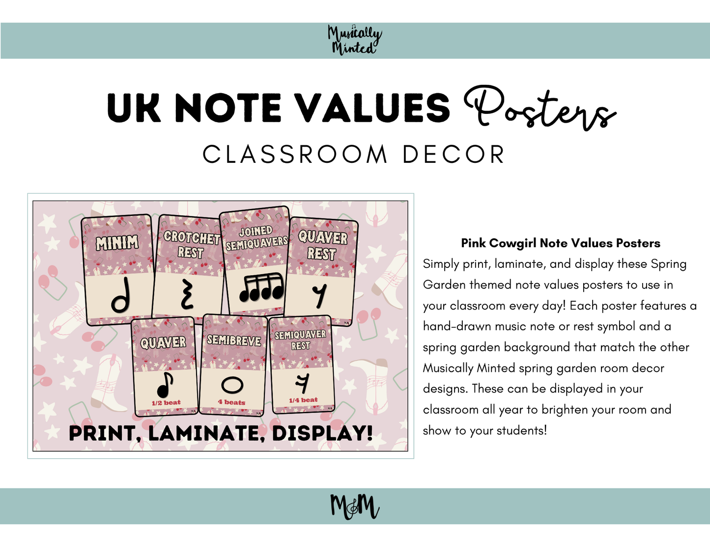 Pink Cowgirl: UK Note Values Posters | UK Music Terms | Music Classroom Decor