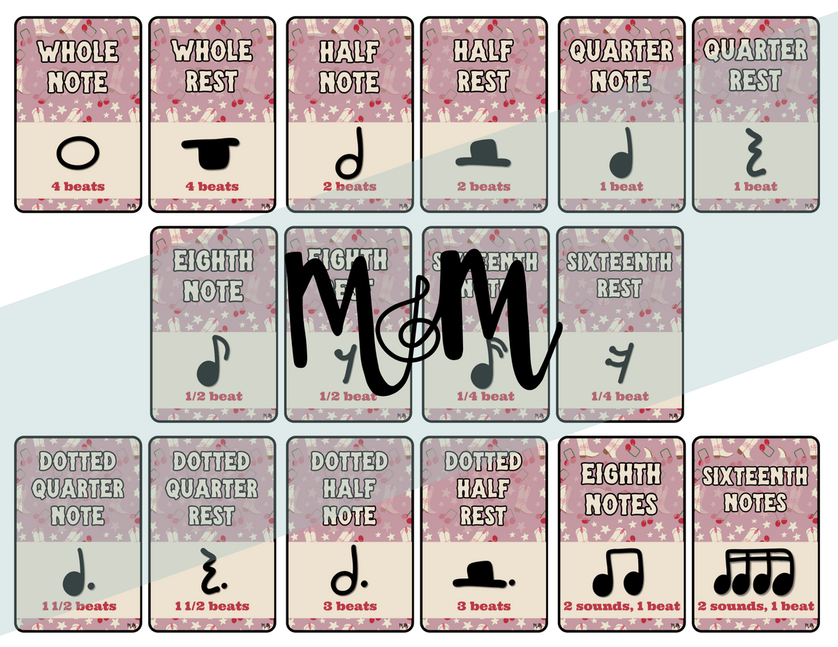 Note Value Color Pink Cowgirl: Note Values Posters DIGITAL DOWNLOAD – Musically Minted