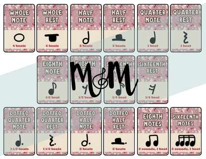 Pink Cowgirl: Note Values Posters DIGITAL DOWNLOAD