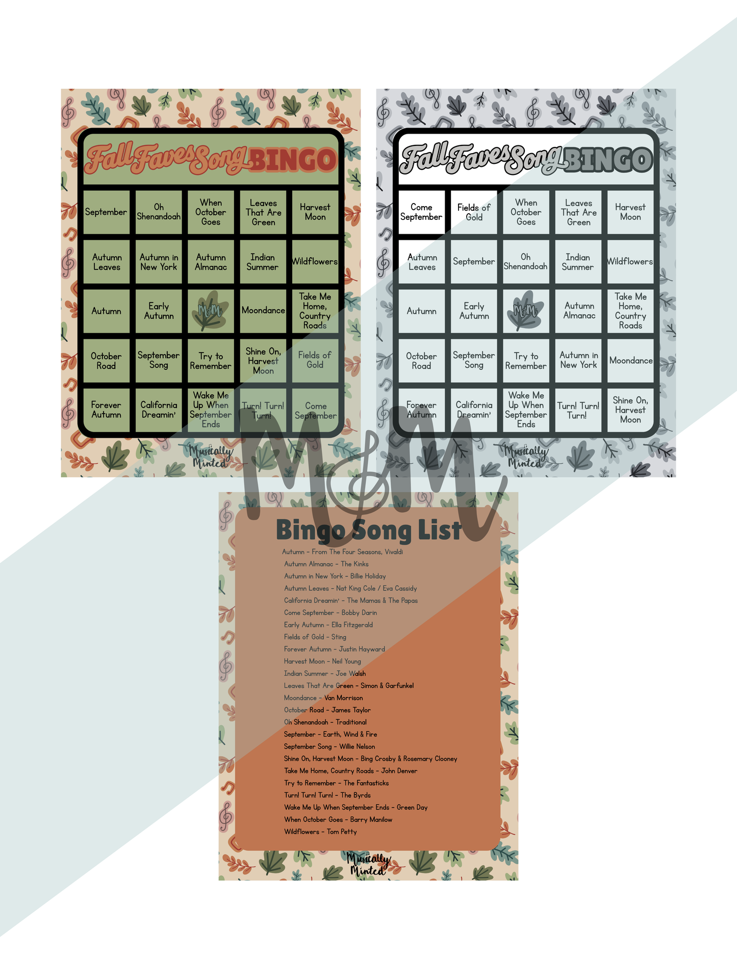 Fall Faves Song Bingo | Listening Activity & Music Game | Editable with Playlist DIGITAL DOWNLOAD
