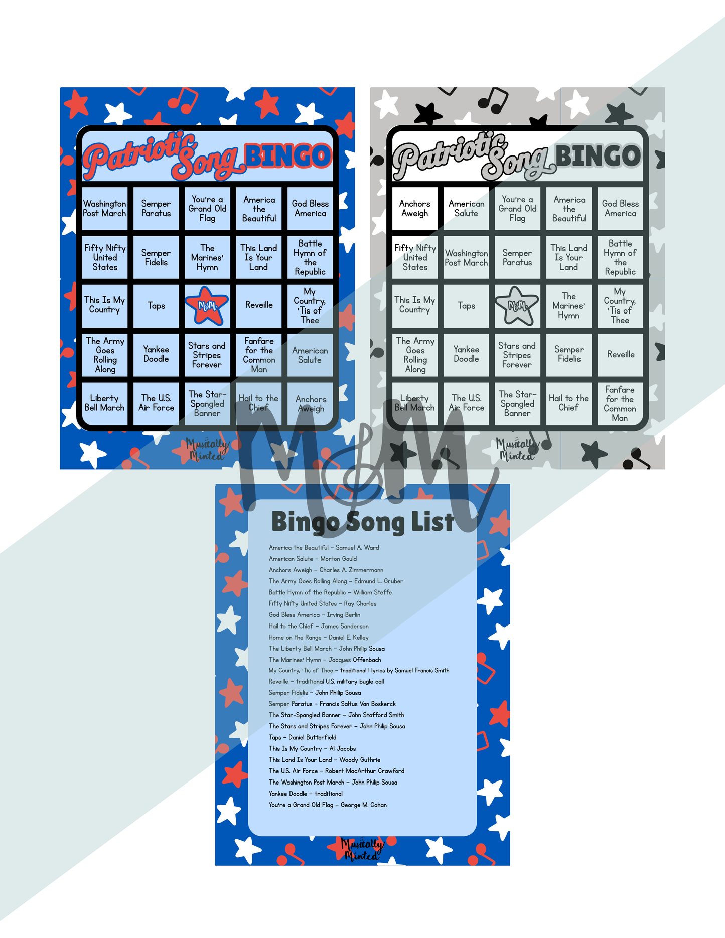 Patriotic Song Bingo | Listening Activity & Music Game | Editable with Playlist DIGITAL DOWNLOAD