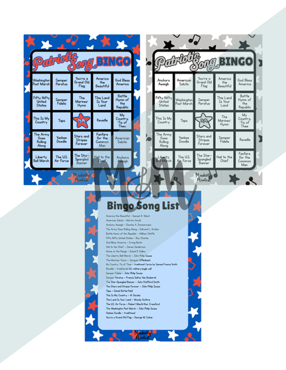 Patriotic Song Bingo | Listening Activity & Music Game | Editable with Playlist DIGITAL DOWNLOAD