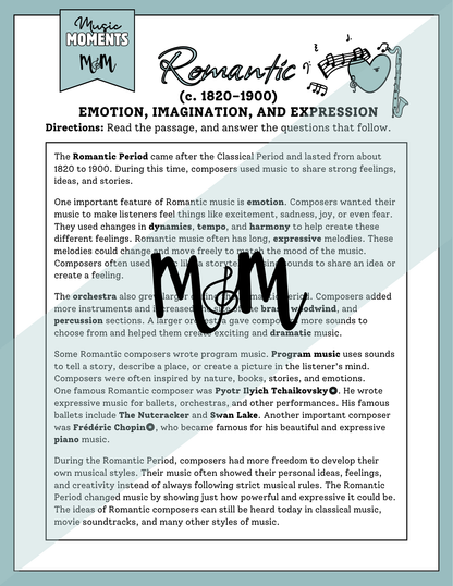 The Romantic Period | Music Class Listening Activity & Music Extension | Unit | DIGITAL DOWNLOAD