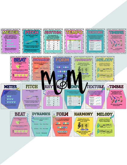 Retro Brights: Elements of Music Posters | Printable Music Classroom Decor