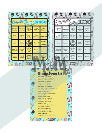 Summer Song Bingo | Printable Music Class Activity | Editable Bingo Cards & Playlist Included DIGITAL DOWNLOAD