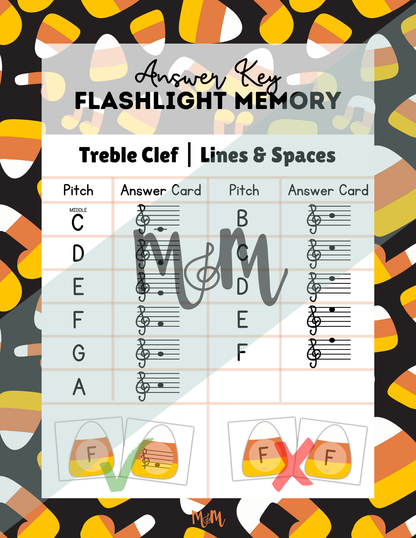 Candy Corn Flashlight Memory Game | Treble Clef | Fall Music Activity DIGITAL DOWNLOAD