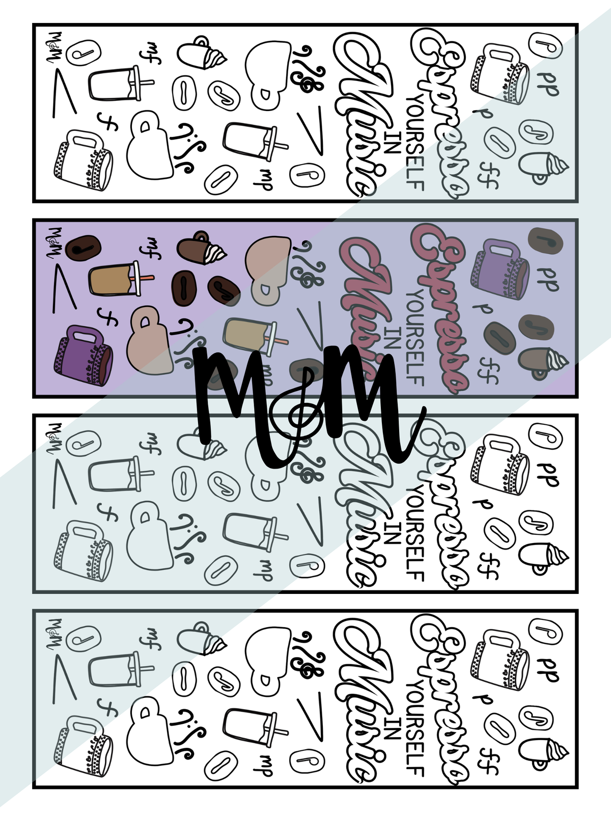 Espresso Yourself in Music Printable Music Bookmarks | Printable Coloring Activity DIGITAL DOWNLOAD