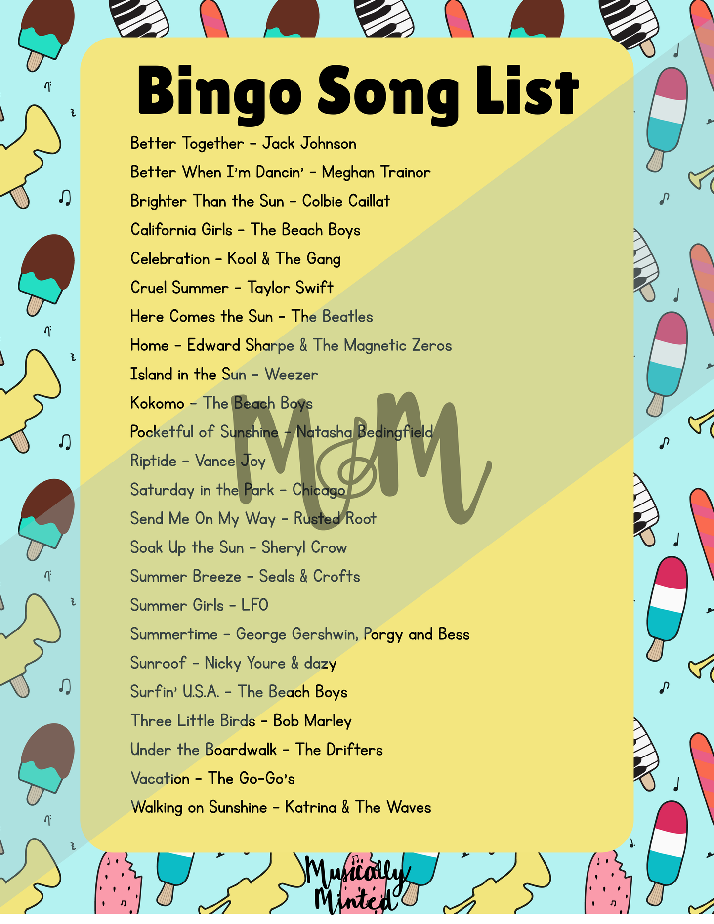 Summer Song Bingo | Printable Music Class Activity | Editable Bingo Cards & Playlist Included DIGITAL DOWNLOAD