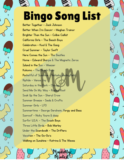 Summer Song Bingo | Printable Music Class Activity | Editable Bingo Cards & Playlist Included DIGITAL DOWNLOAD