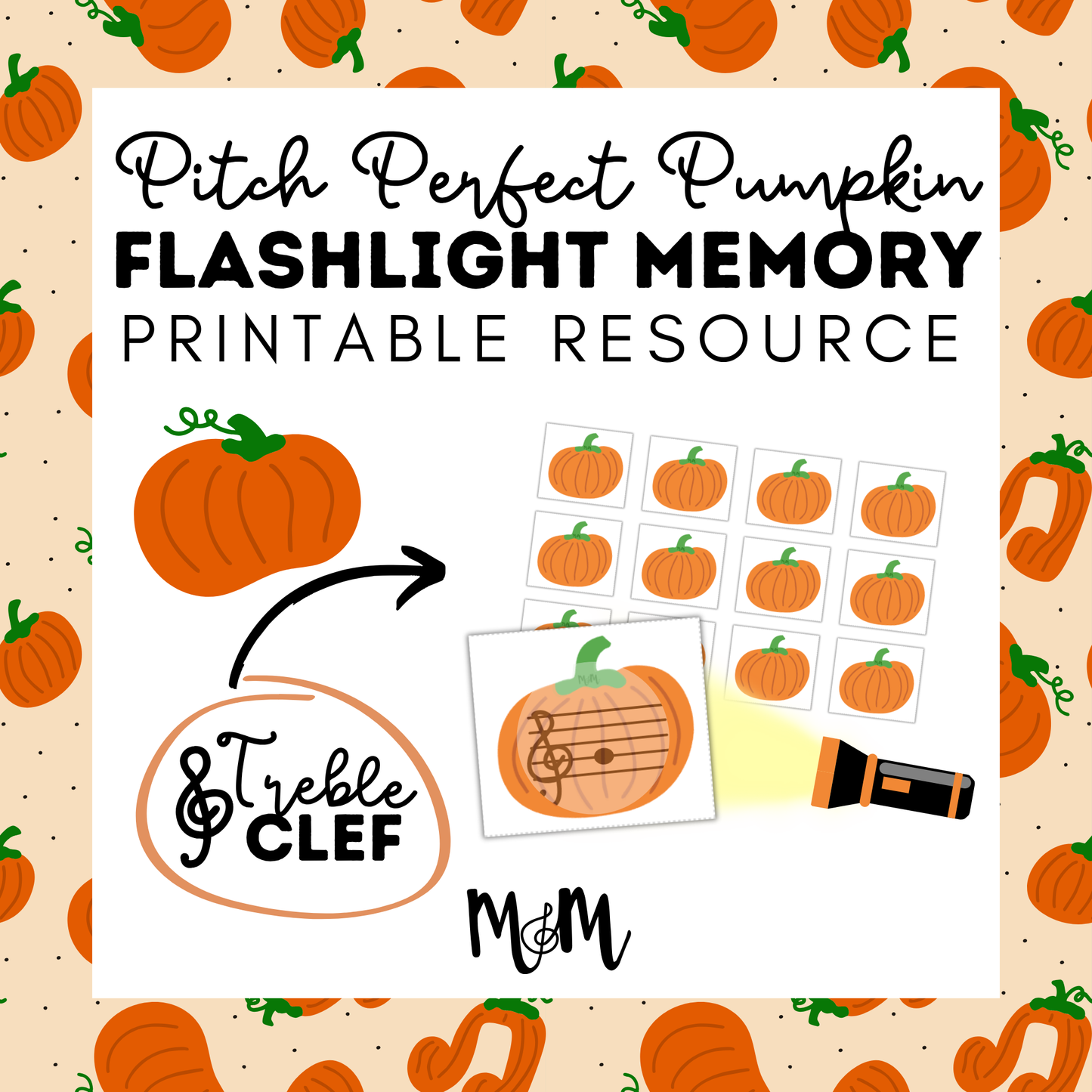 Pitch Perfect Pumpkin Flashlight Memory Game | Treble Clef | Fall Music Activity DIGITAL DOWNLOAD