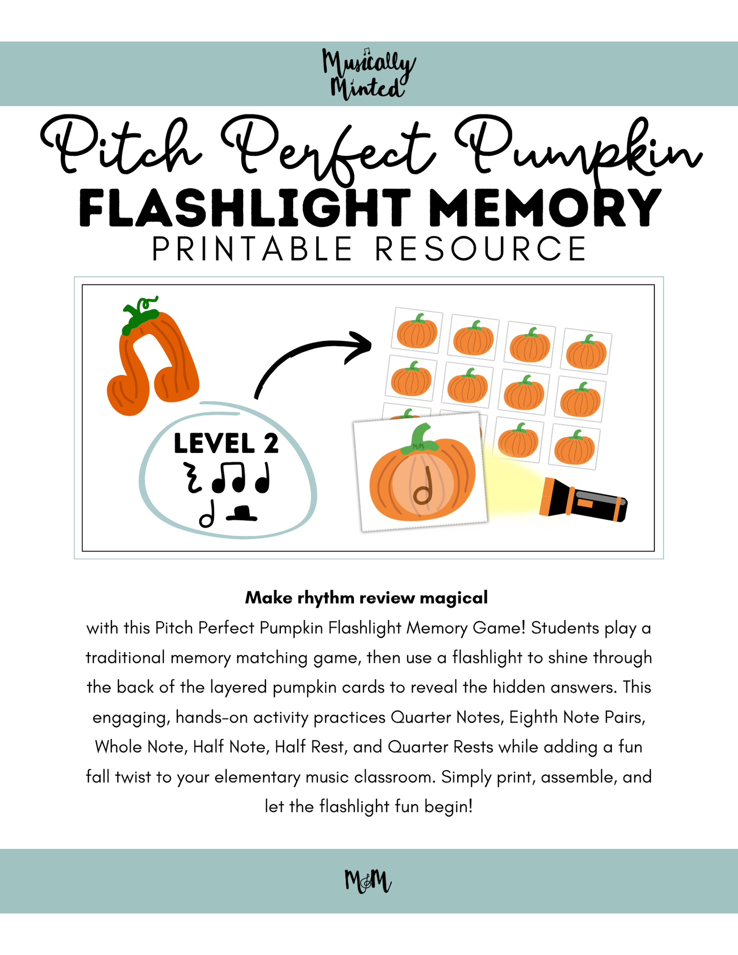Pitch Perfect Pumpkin Flashlight Memory Game | Rhythm Level 2 | Fall Music Activity DIGITAL DOWNLOAD