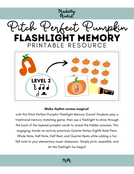 Pitch Perfect Pumpkin Flashlight Memory Game | Rhythm Level 2 | Fall Music Activity DIGITAL DOWNLOAD