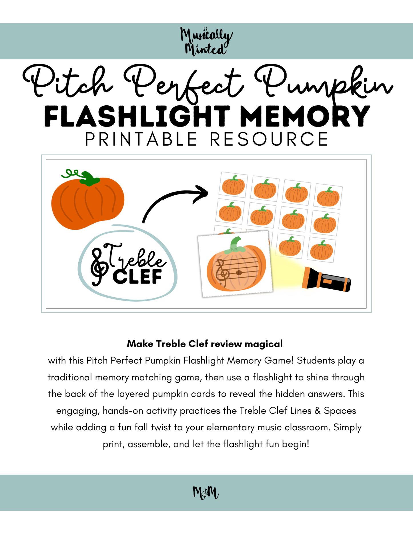 Pitch Perfect Pumpkin Flashlight Memory Game | Treble Clef | Fall Music Activity DIGITAL DOWNLOAD