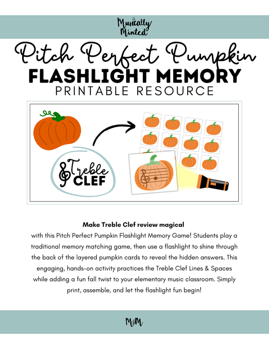 Pitch Perfect Pumpkin Flashlight Memory Game | Treble Clef | Fall Music Activity DIGITAL DOWNLOAD