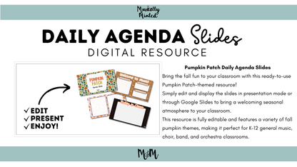 Pumpkin Patch | Daily Agenda Slides | Music Classroom DIGITAL RESOURCE