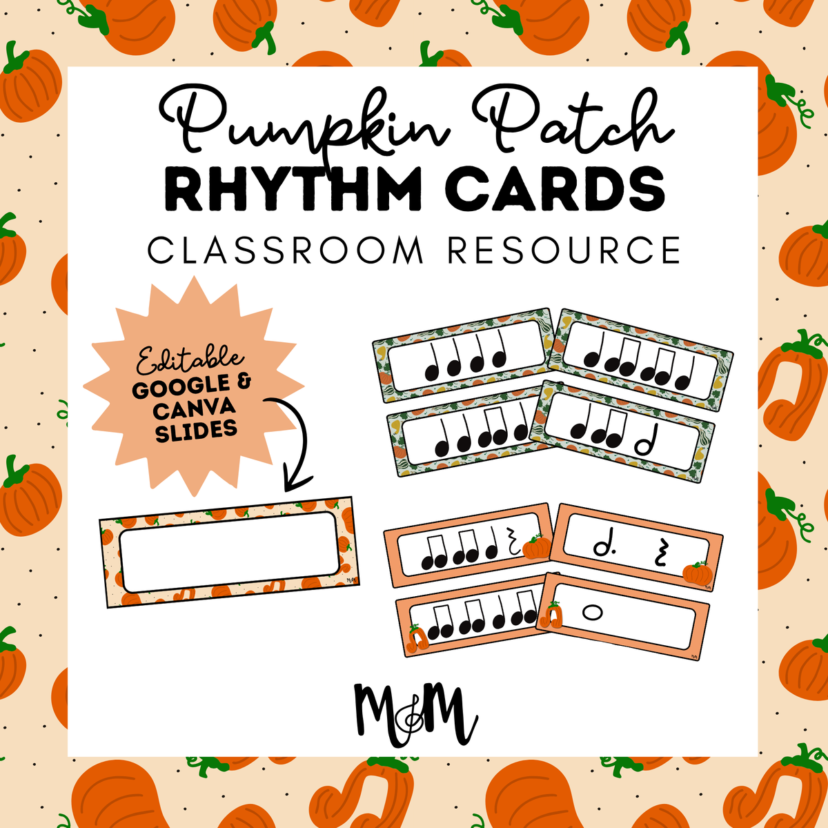 Pumpkin Patch | Rhythm Cards | Printable Music Classroom Decor DIGITAL DOWNLOAD