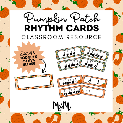 Pumpkin Patch | Rhythm Cards | Printable Music Classroom Decor DIGITAL DOWNLOAD