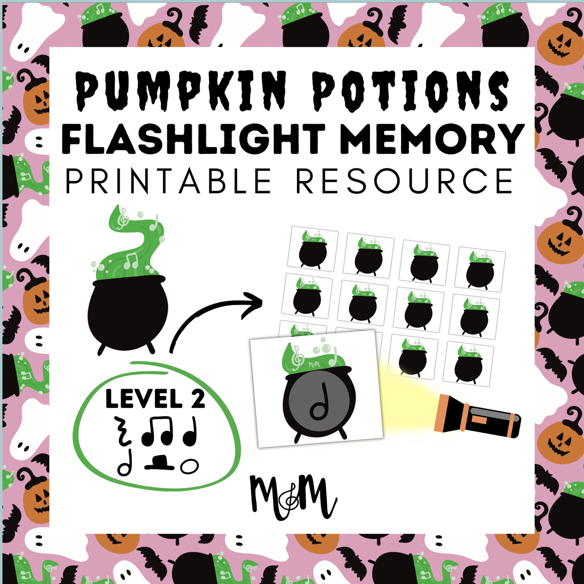 Pumpkin Potions Flashlight Memory Game | Rhythm Level 2 | Fall Music Activity DIGITAL DOWNLOAD