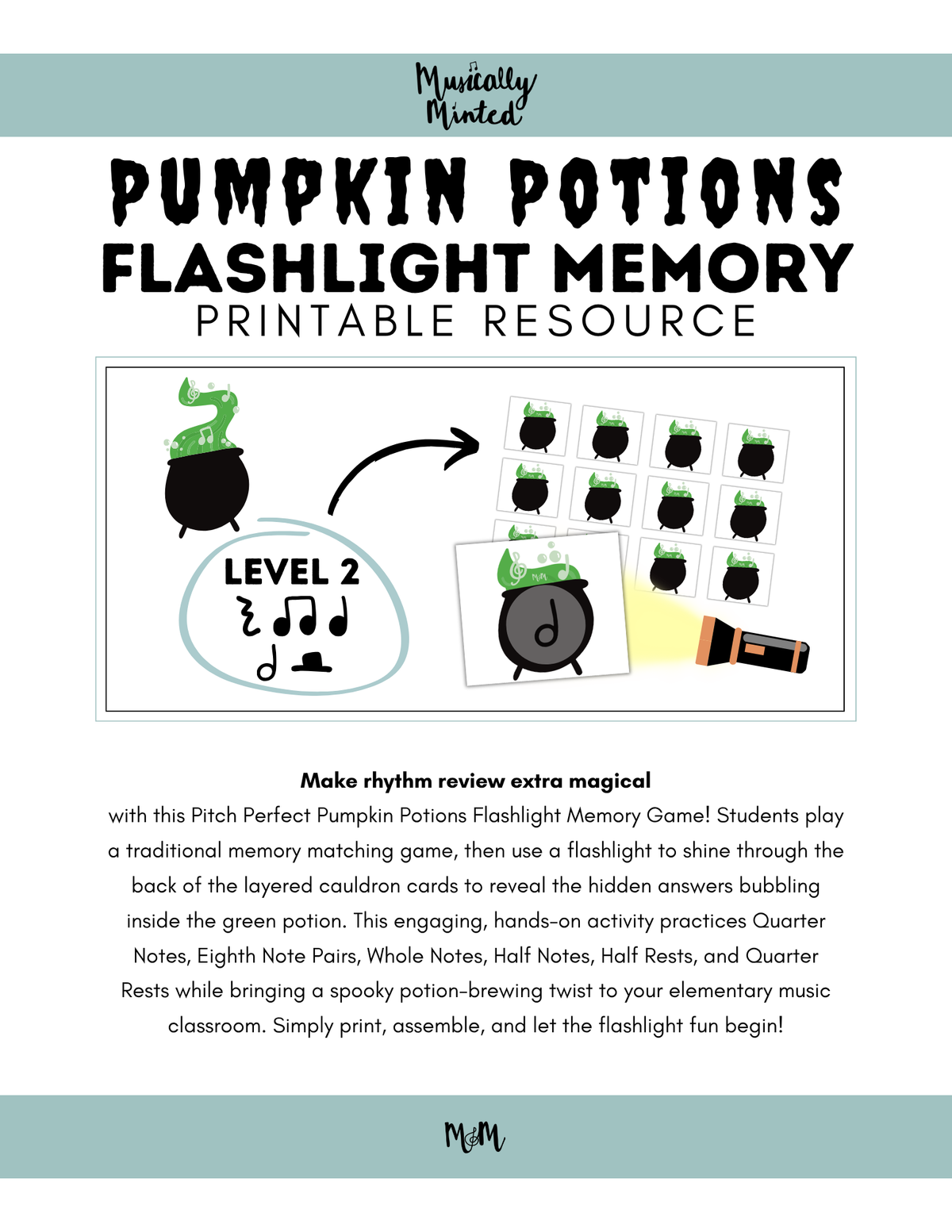 Pumpkin Potions Flashlight Memory Game | Rhythm Level 2 | Fall Music Activity DIGITAL DOWNLOAD