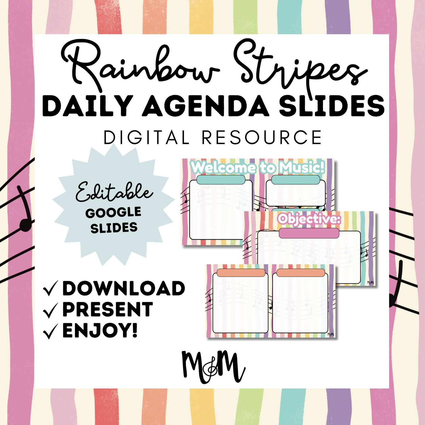 Rainbow Stripes: Agenda Slides DIGITAL DOWNLOAD