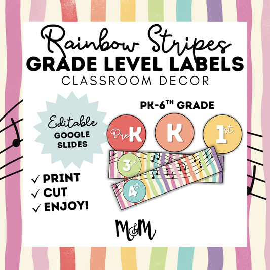 Rainbow Stripes: Grade Level Labels DIGITAL DOWNLOAD