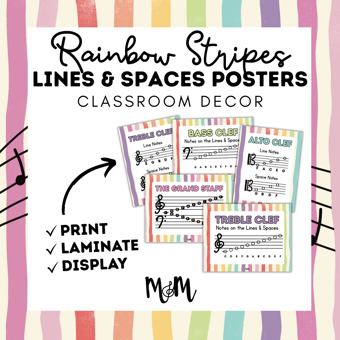 Rainbow Stripes: Lines & Spaces Posters DIGITAL DOWNLOAD